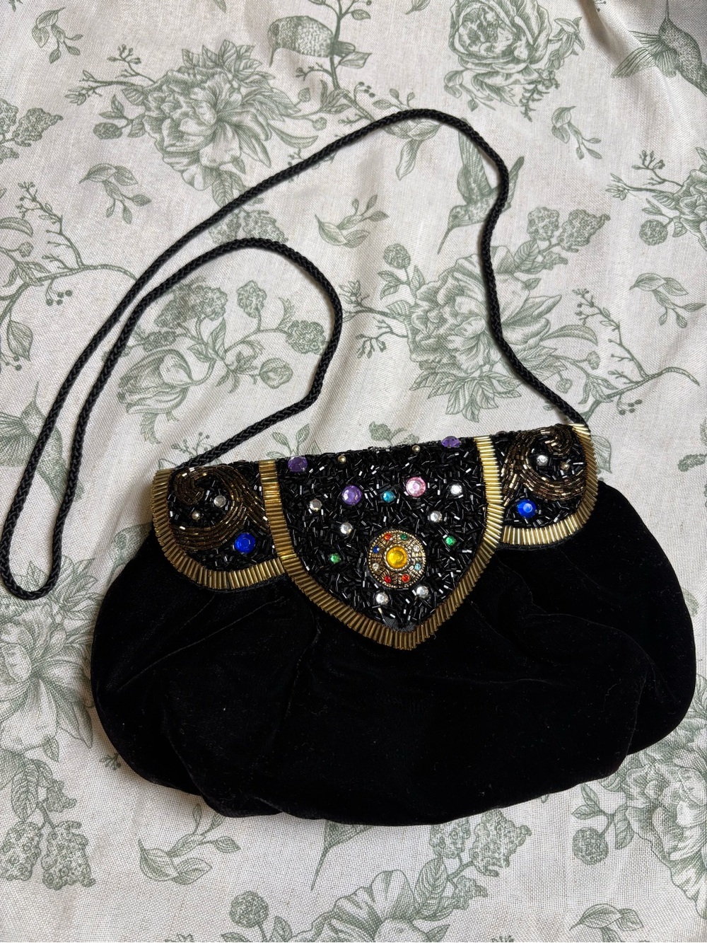 Black Velvet Beaded Evening Clutch AS IS